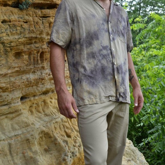 Polo Ralph Lauren Shirt Khaki Brown Silk Linen medium Large beige safari camo - Picture 5 of 7